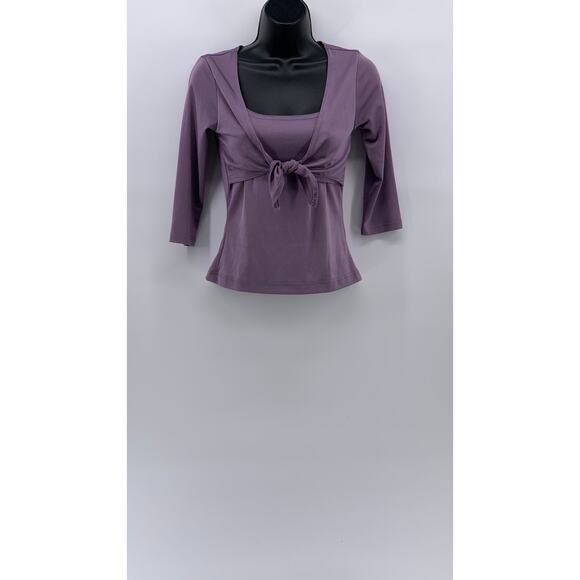 WRAPPER Women's Vintage Mauve 3/4 Sleeve Shawl Layered Scoop-Neck Top SZ M - Picture 1 of 11